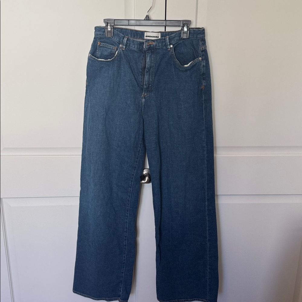 Wide-Leg Blue Jeans Mid-Rise Wide Leg